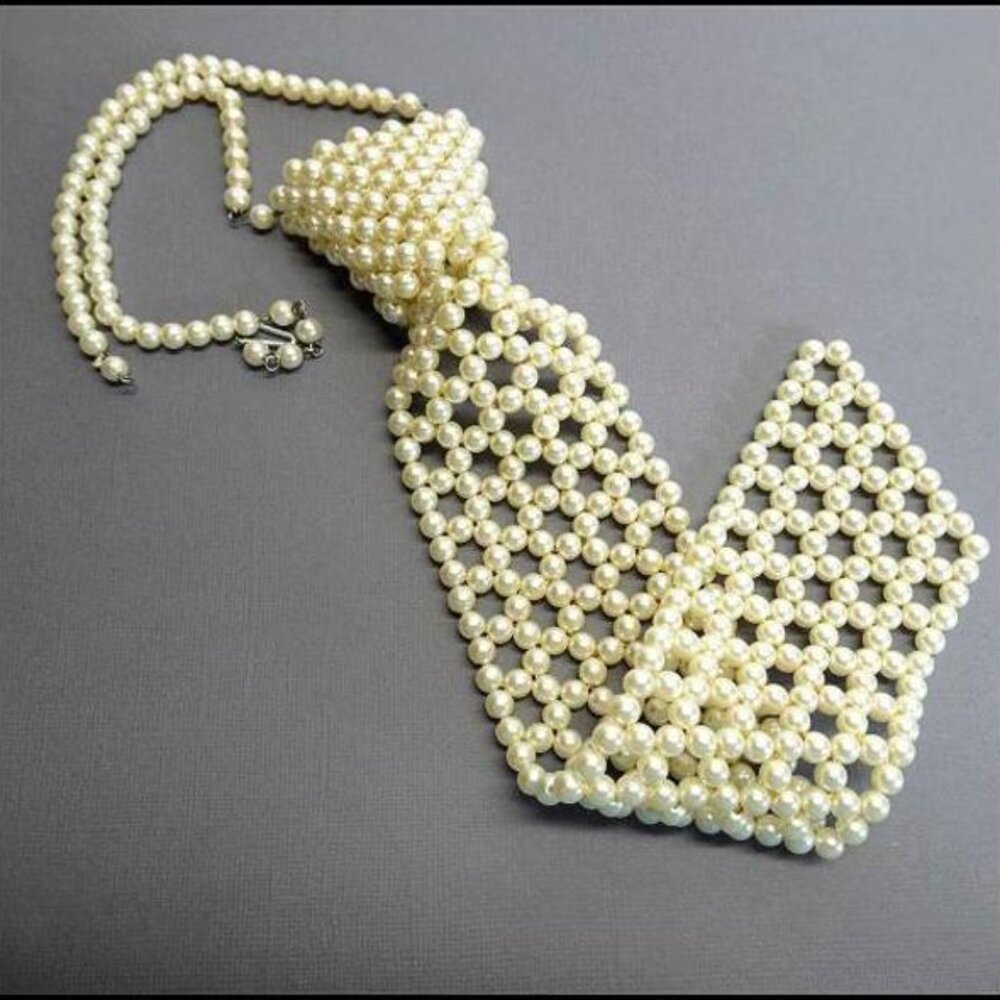 1970s Cultured Pearl Neck Tie Vintage Ladies Necklace 16701 - Picture 3 of 6